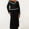 Plus Size Compact Stretch Asymmetric Neck Color Block Pleated Tailored Midaxi Dress