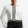Plus Size Compact Stretch Tipped Velvet Contrast Collarless Tailored Jacket