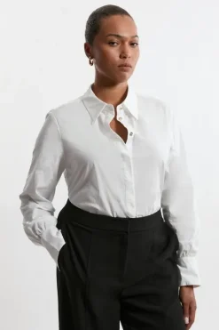 Plus Size Cotton Button Sleeve Detail Striped Woven Shirt