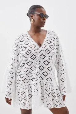 Plus Size Cotton Eyelet Beach Mini Kimono