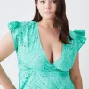Plus Size Cotton Eyelet Ruffle Sleeve Top