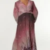 Plus Size Crinkle Pleat Border Floral Balloon Sleeve Woven Maxi Dress