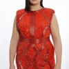 Plus Size Crystal Embellished Strong Shoulder Mini Dress