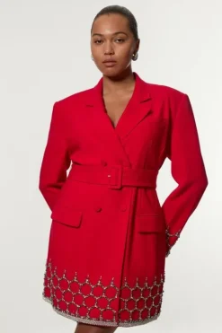 Plus Size Crystal Embellished Tailored Blazer Mini Dress