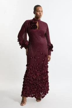Plus Size Crystal Embellished Applique Woven Maxi Dress