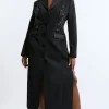 Plus Size Crystal Embellished Tailored Tuxedo Blazer Midaxi Dress