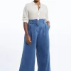Plus Size Denim Wide Leg Pants