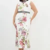 Plus Size Diamante Trim Floral Woven Sleeveless Maxi Dress