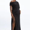 Plus Size Drapey Slinky Jersey One Shoulder Maxi Dress