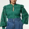 Plus Size Eyelet Woven Blouse With Guipure Trim