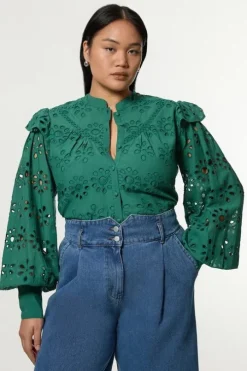 Plus Size Eyelet Woven Blouse With Guipure Trim