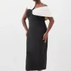 Plus Size Figure Form Bandage Knit Asymmetric Strap Midi Dress