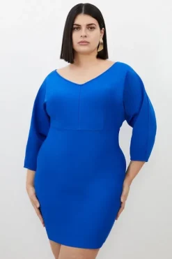 Plus Size Figure Form Bandage Banana Sleeve Mini Dress