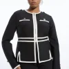 Plus Size Figure Form Bandage Military Contrast Piping Knit Split Hem Jacket