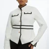 Plus Size Figure Form Bandage Contrast Piping Jacket