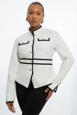 Plus Size Figure Form Bandage Contrast Piping Jacket