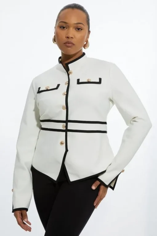 Plus Size Figure Form Bandage Contrast Piping Jacket