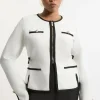 Plus Size Figure Form Bandage Military Contrast Piping Knit Jacket