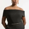 Plus Size Figure Form Bandage Off The Shoulder Knit Top