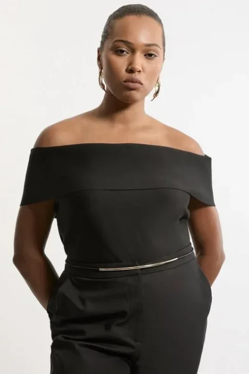 Plus Size Figure Form Bandage Off The Shoulder Knit Top