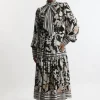 Plus Size Floral Pleated Tie Neck Woven Midaxi Dress