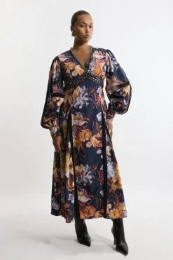 Plus Size Floral Studded Lace Woven Maxi Dress