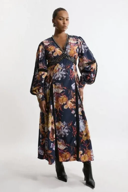 Plus Size Floral Studded Lace Woven Maxi Dress