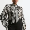 Plus Size Floral Tie Neck Woven Blouse