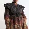 Plus Size Frill Detail Sleeve Paisley Print Cotton Woven Maxi Dress