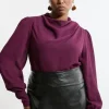 Plus Size Georgette Woven Ruched Shoulder Long Sleeved Blouse