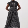 Plus Size Guipure Lace Dot Pleated Skirt Midi Dress