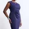 Plus Size Italian Structured Stretch Tailored Envelope Neck Pencil Midi Dress