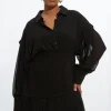 Plus Size Jersey And Georgette Mix Pleated Mini Shirt Dress