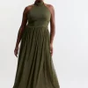 Plus Size Jersey Mesh Halterneck Maxi Dress