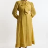 Plus Size Linen Blend Organdie Woven Pussybow Midaxi Dress
