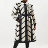 Plus Size Panelled Stripe Faux Fur Pu Belted Long Coat