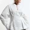 Plus Size Poplin Balloon Sleeve Pintuck Woven Shirt