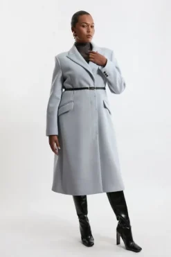 Plus Size Premium Italian Manteco Wool Single Breasted Belted Tailored Maxi Coat