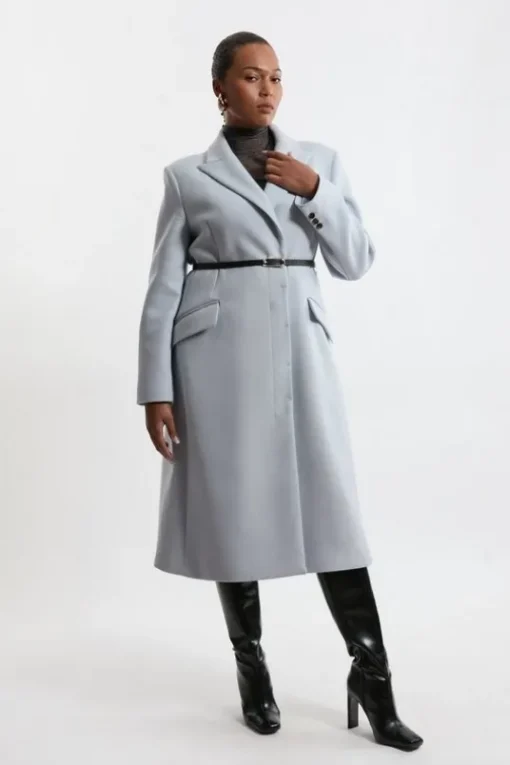 Plus Size Premium Italian Manteco Wool Single Breasted Belted Tailored Maxi Coat