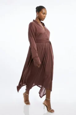 Plus Size Premium Tencel Jersey Waterfall Hem Midi Dress