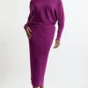 Plus Size Slinky Drape Knit Bat Wing Pencil Midi Dress