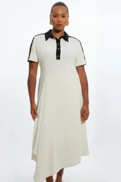 Plus Size Soft Tailored Crepe Button Detailed Midi Dress