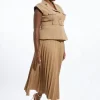 Plus Size Soft Tailored Crepe Belted Pleated Midi Dress