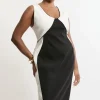 Plus Size Soft Tailored Color Block Tailored Sleeveless Midi Dress