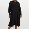 Plus Size Soft Tailored Pleated Pocket Detail Shirt Dress