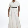 Plus Size Soft Tailored Pleat Panel Midi Shirt Dress