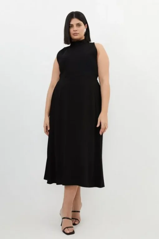 Plus Size Soft Tailored Pleated Panel Midaxi Dress