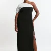Plus Size Structured Crepe Asymmetric Cape Detail Tailored Midi Dress