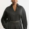 Plus Size Tailored Collared Long Sleeve Shirt