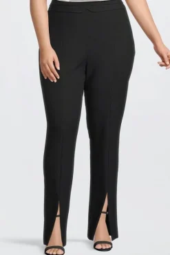 Plus Size Tailored Compact Stretch Split Hem Straight Pants